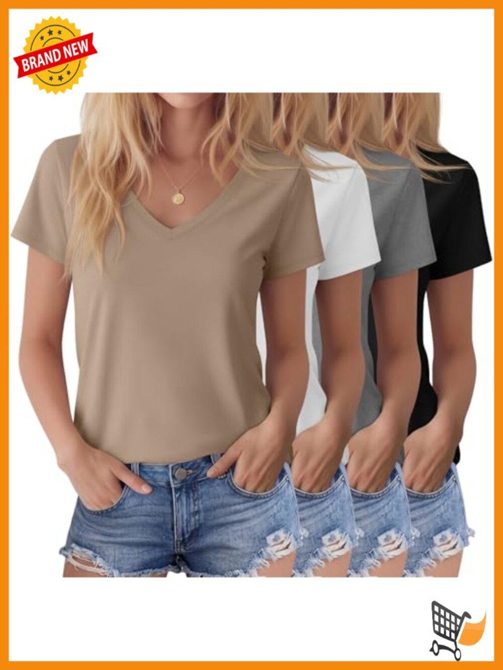 4 Pack V Neck Short Sleeve T Shirts Loose Fit Summer Tops
